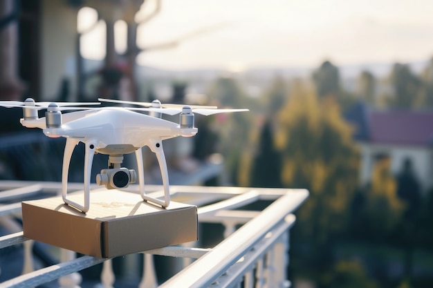 Delivery robot in futuristic environment