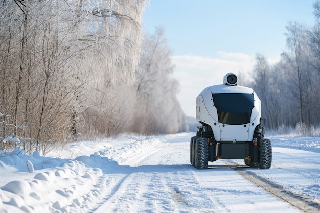 Delivery robot in futuristic environment