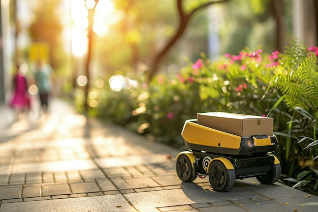 Free photo delivery robot in futuristic environment