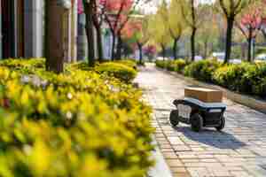 Foto gratuita robot di consegna in un ambiente futuristico.