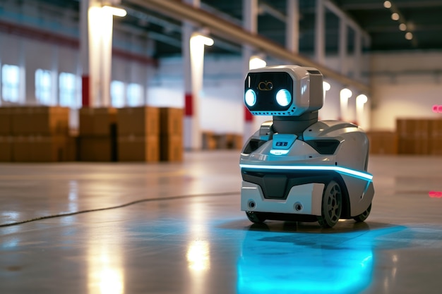 Delivery robot in futuristic environment