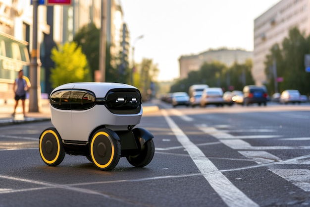 Free photo delivery robot in futuristic environment