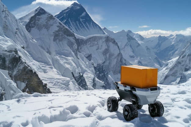 Foto gratuita robot di consegna in un ambiente futuristico.