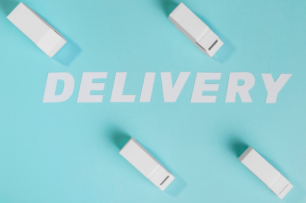 delivery still life with trucks top view