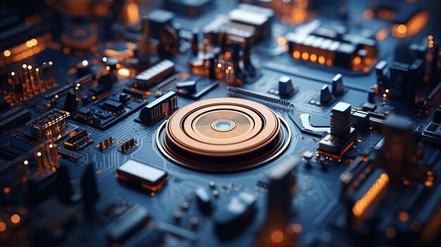 Delve into the digital age's intricacy with a macro shot of a computer's core