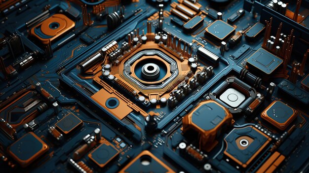 Delve into the digital age's intricacy with a macro shot of a computer's core