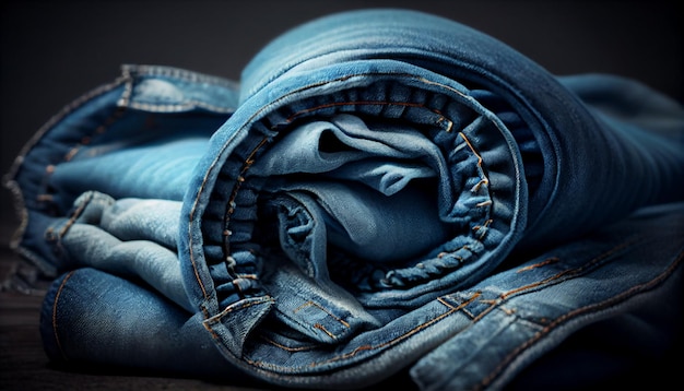 Бесплатное фото Модная стопка джинсовой одежды из сложенных джинсов, генеративный ии