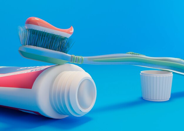 Dental hygiene concept with blue background