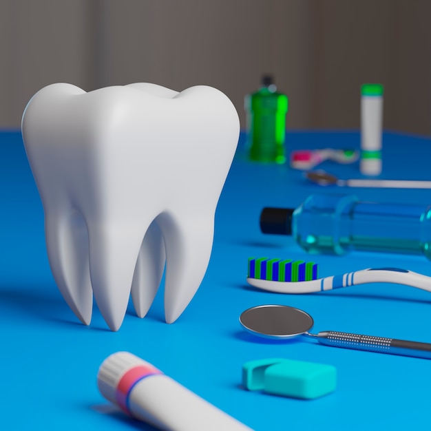 Dental hygiene concept with tools