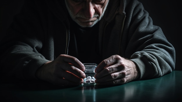 Free photo depressed person looking at pills