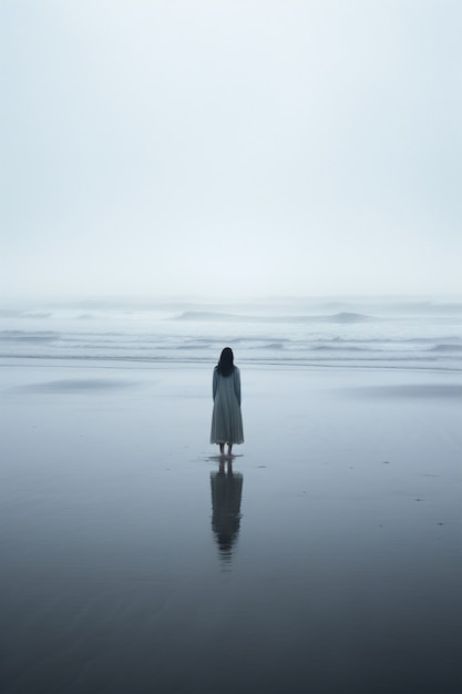 Free photo depressed person looking at the sea