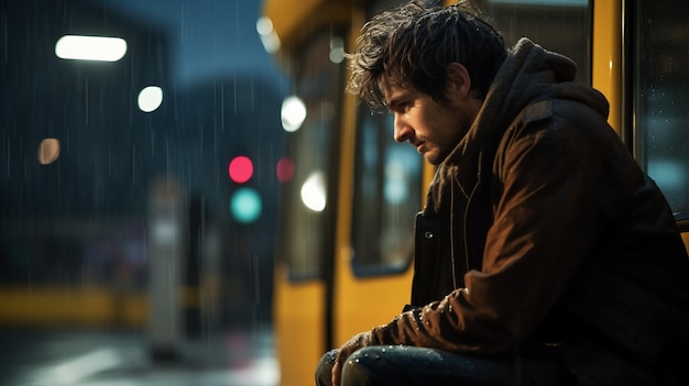 Free photo depressed person standing alone on a bench