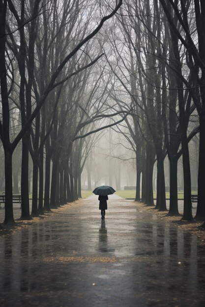 Depressed person standing in the rain