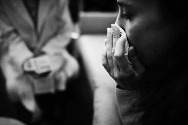 Depressed woman at a mental hospital