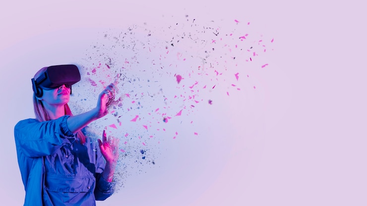 Free Photo descomposition of person wearing vr glasses