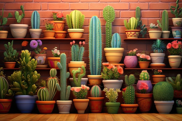 Free photo desert cacti in pots arrangement