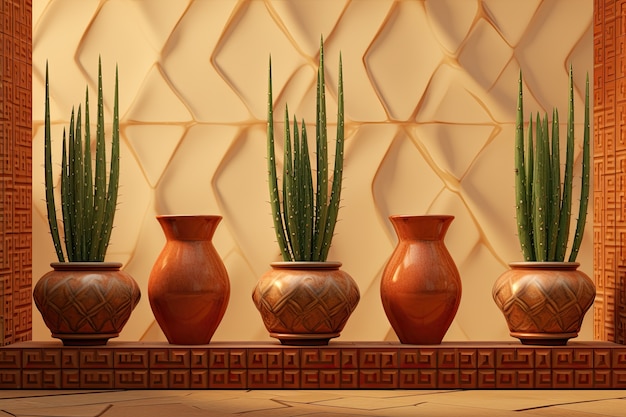 Free photo desert cacti in pots arrangement