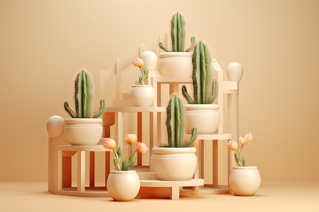 Free photo desert cacti in pots arrangement