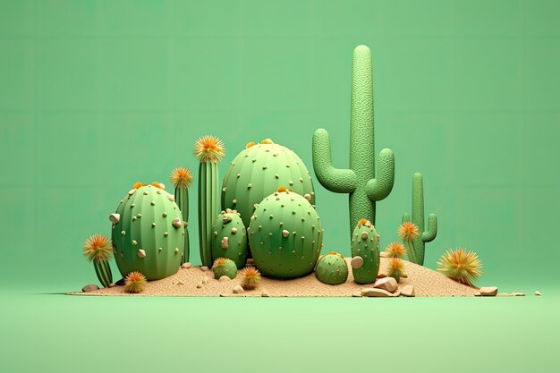Desert cacti in studio arrangement
