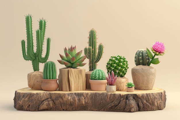 Desert cacti in studio arrangement