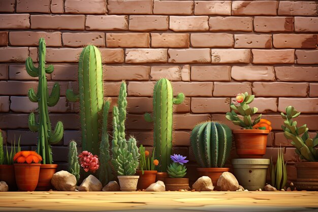 Desert cacti in studio arrangement