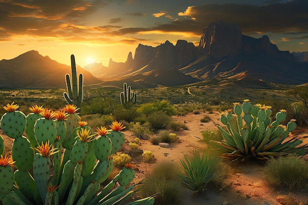 Foto gratuita cactus del deserto al tramonto immagine generata dall'ai