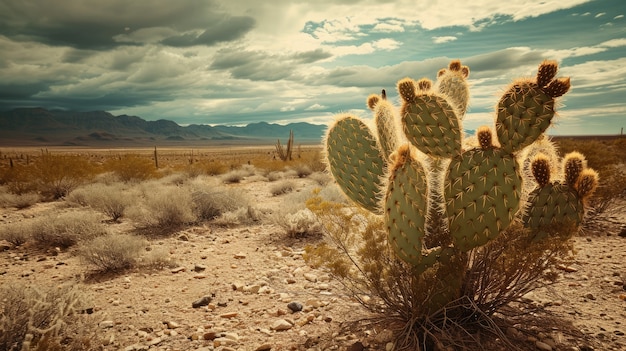 Paesaggio desertico con specie di cactus e piante