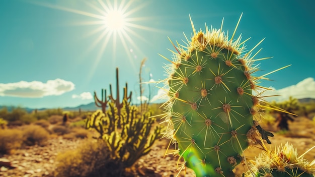 Desert landscape with cacti species and plant