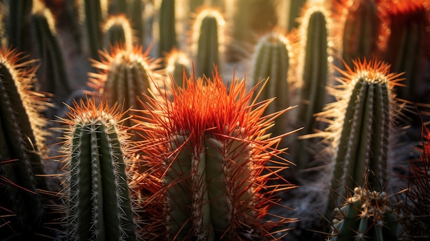 Desert landscape with cacti species and plant