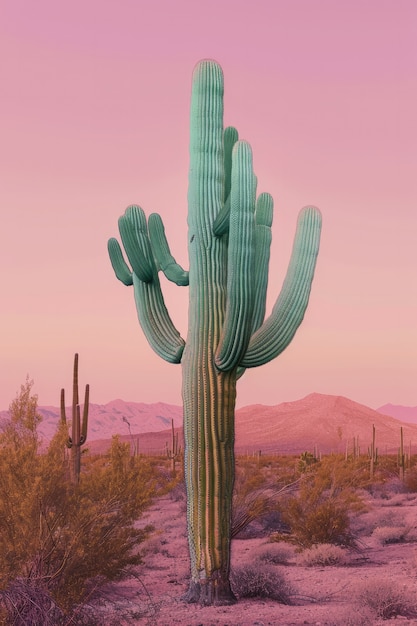 Пустынный ландшафт с видами кактусов и растениями