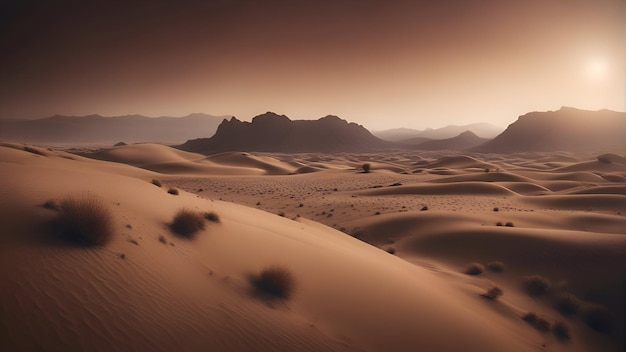 Free photo desert landscape with sand dunes at sunset 3d rendering