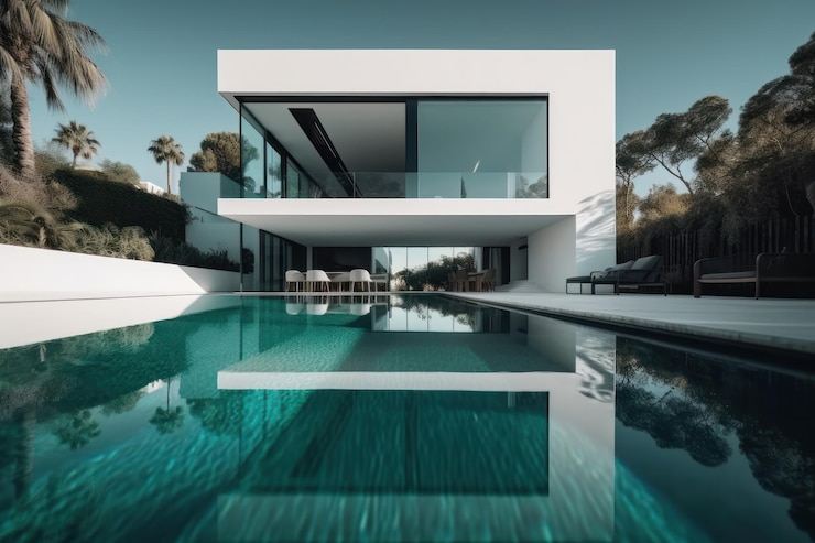 Free Photo design house modern villa with open plan living and private bedroom wing large terrace with privacy