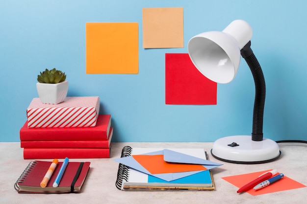 Desk arrangement with notebooks