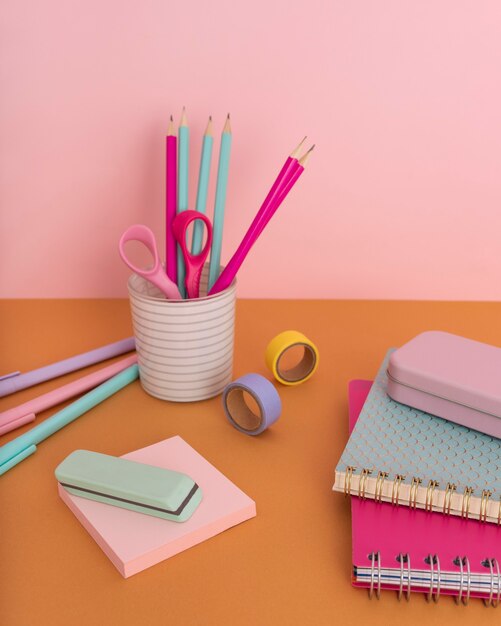 Desk arrangement with supplies