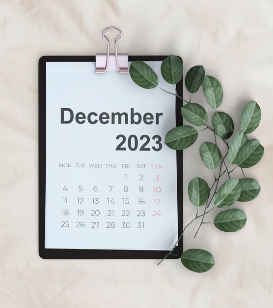 desk calendar with texts in english