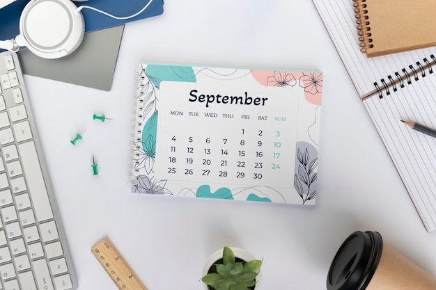 Desk calendar with texts in english