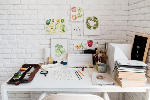 Desk concept with art supplies