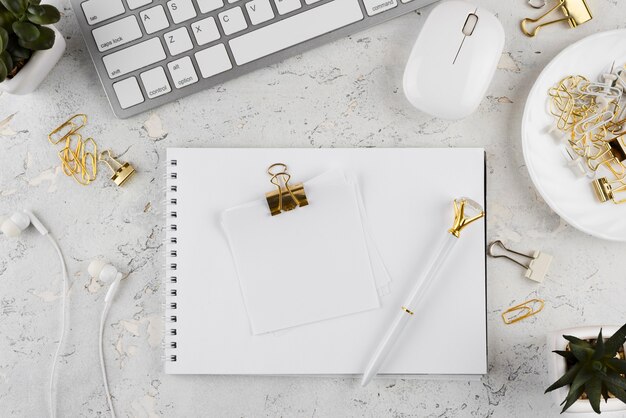 Desk items composition above view