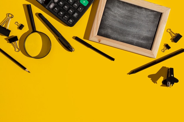 Desk items on yellow background