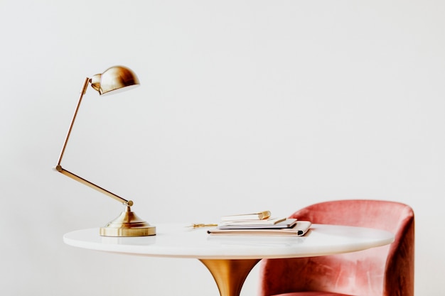 Desk lamp at marble table