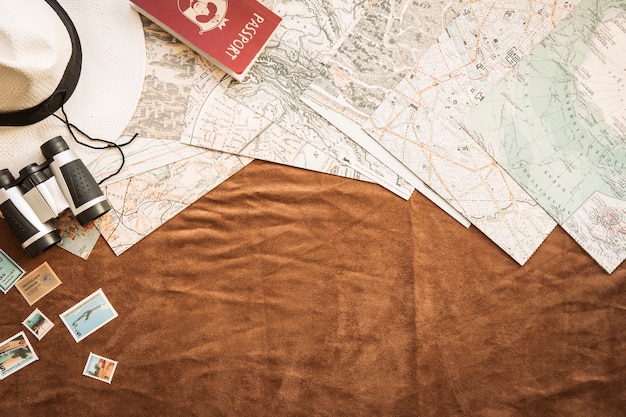 Desk with maps and touristic stuff