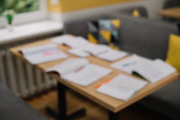 Desk with textbooks