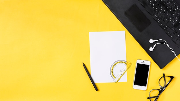 Desk workspace with various elements