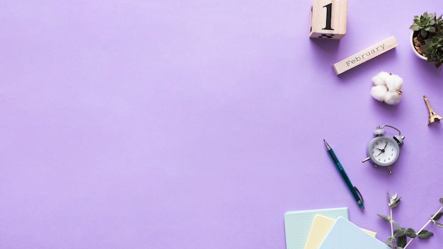 Desk workspace with various elements