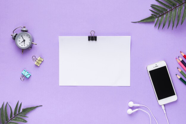 Desk workspace with various elements