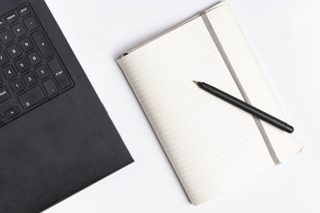 Desk workspace with various elements