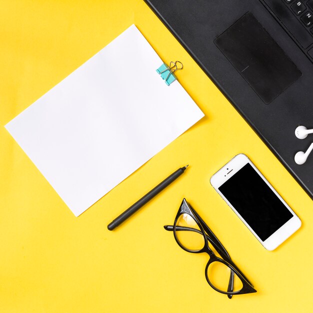 Desk workspace with various elements