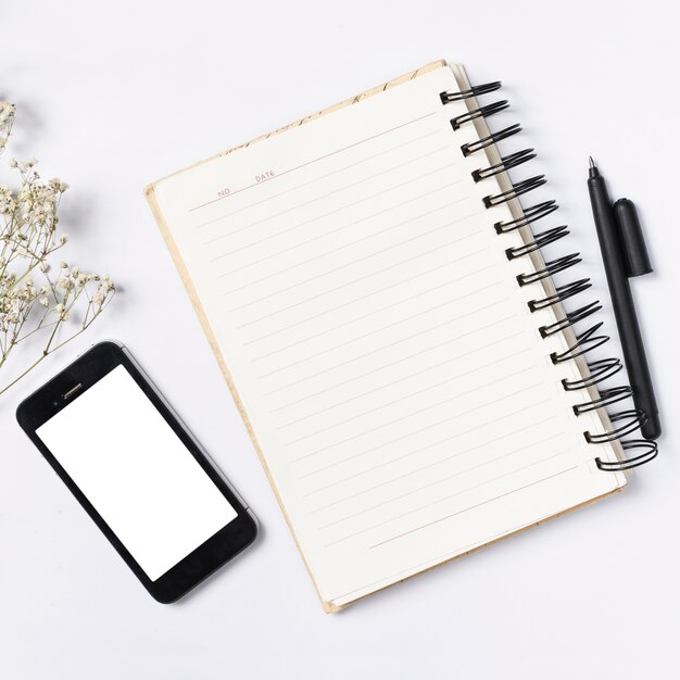 Desk workspace with various elements