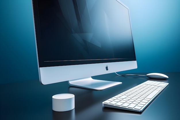 Free photo desktop computer with keyboard and mouse on the table 3d rendering