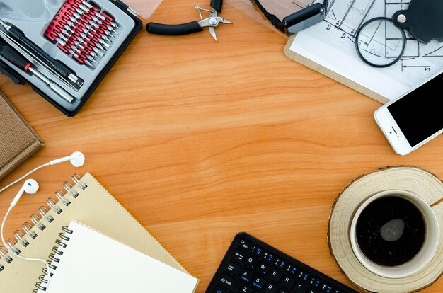 Desktop with coffee cup